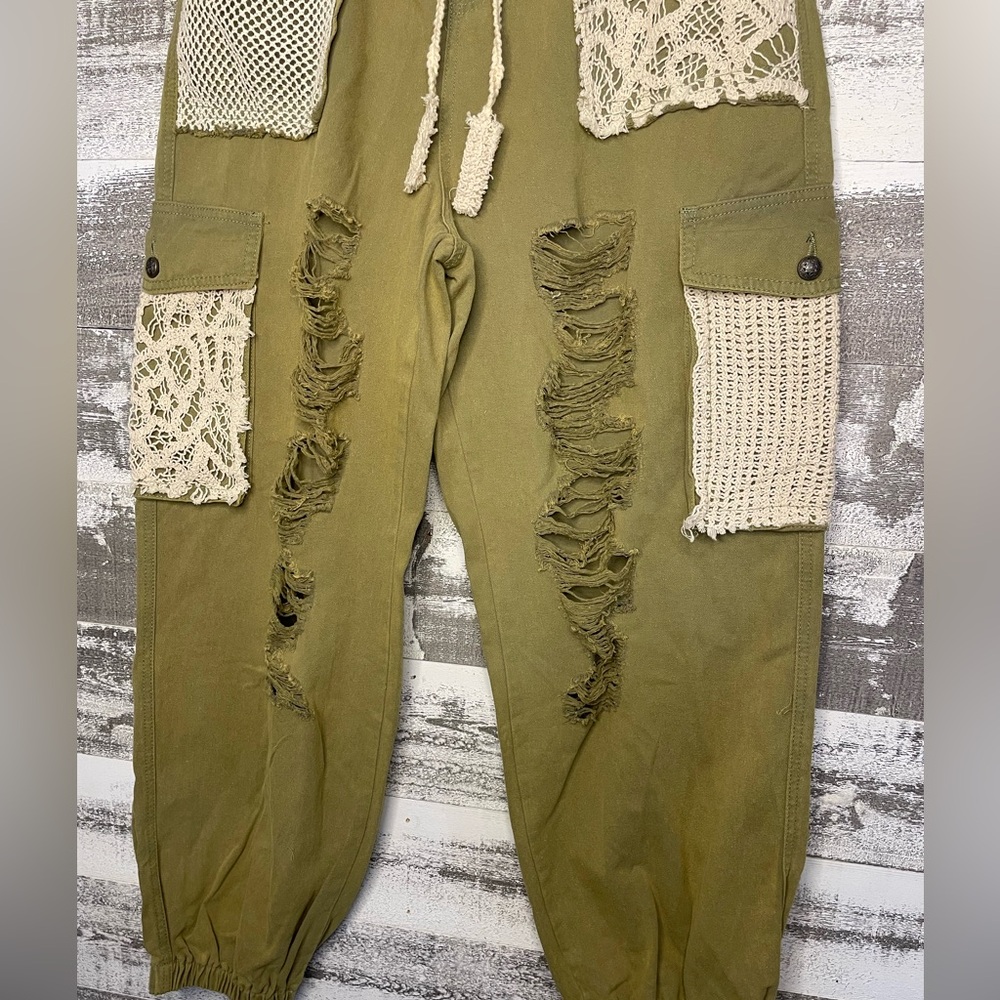 Pol Green Distressed Patchwork Joggers - image 5